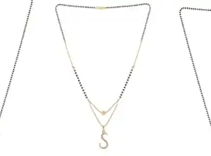 Gold Plated Traditional Black Bead Single Line American Diamond Pendant Jewellary set for Women(Combo) Pack of 3MCN-23-1-24-/