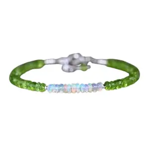 LKBEADS Natural Round Shape Smooth Cut Beads Stretchable Bracelet for Men & Women Peridot & Ethiopian Welo Opal Tyre Faceted & Smooth Multicolor 7 Inch Adjustable Bracelet