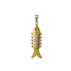 MOONPLUS 925 Handmade Sterling Silver Fish Pendant | Flexible Machhali Fish Dollar | Two Tone Fish Gold Plated | Machli Stylish and Fashionable Dolphin Fish Locket for Men and Women