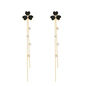 Kairangi Earrings For Women Gold Tone Black Triple Heart Shape With Linear Long Chain Dangle Earring For Women and Girls