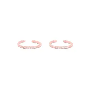 TOUCH925 Rose Gold Finish Adjustable Silver Toe Rings with Textured Rope Design and Zircon Detailing | Elegant Open Band Foot Jewelry for Women & Girls | Stylish Traditional & Contemporary Gifting Accessory