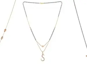 Gold Plated Traditional Black Bead Single Line American Diamond Pendant Jewellary set for Women(Combo) Pack of 3 MSCN-40-1-15- New