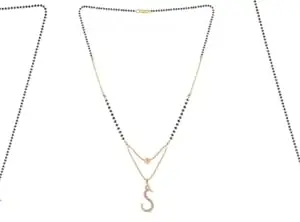 Gold Plated Traditional Black Bead Single Line American Diamond Pendant Jewellary set for Women(Combo) Pack of 3 MSCNC-48-1-40-