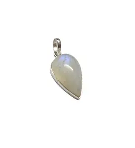 The Cosmic Connect Natural Rainbow Moonstone Teardrop Shape Cabochon 925 Sterling Silver Pendant for Unisex