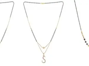 Gold Plated Traditional Black Bead Single Line American Diamond Pendant Jewellary set for Women(Combo) Pack of 3MCNC-54-1-23-/