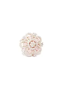 Priyaasi Pink Floral American Diamond Rose Gold Ring