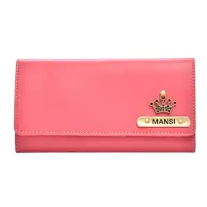 Vorak Ahimsa Ahimsa Leather Customized Slim Faux Leather Wallet for Women's and Girls| Tow Sections for Currency and 5 Card Slots with Zip Pocket (Pink)