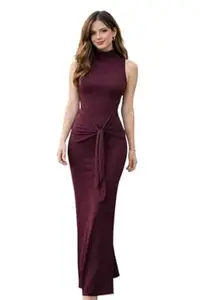 Clafoutis High-Neck Tie-Up Bodycon Midi Dress