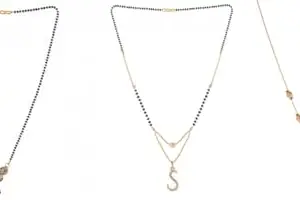 Gold Plated Traditional Black Bead Single Line American Diamond Pendant Jewellary set for Women(Combo) Pack of 3MCN-10-1-33-/