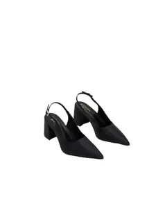 scentra fashion Women's Leslie Pointed Toe Sling Back Heel, Stylish & Comfortable Pump Block Heel with Backstrap, Black