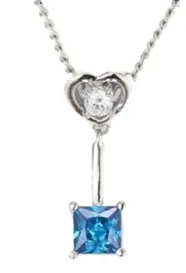 925 Sterling Silver Topaz Princess Cut Diamond Solitaire Pendant Necklace for Women