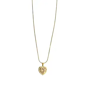 Heart Pendant Necklace with Cubic Zirconia, Gold-Toned Chain, Crystal Locket Design
