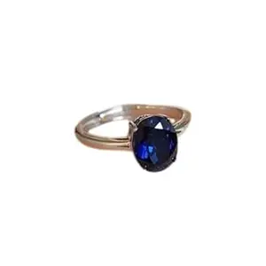 Blustone श्रीलंका ब्लू सफायर नीलम स्टोन की अंगूठी Natural Four Prong Platinum Blue Sapphire Ring Original Certified Oval Shaped Royal Blue Neelam Stone Ring For Women Perfect For Regular Wearable