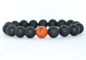 LKBEADS Natural Black Lava With Carnelian 10mm Round Shape Smooth Cut Beads 7.5 Inch Stretchable Bracelet for Men & Women.|STBR_RR_01351_7.5