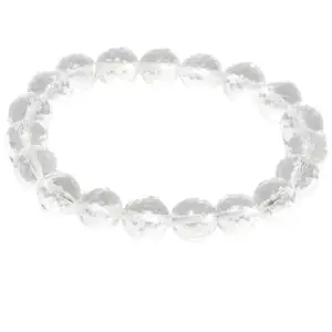 ManakGems Bracelet Original Certified For a Men AAA+ Grade 8mm Crystal Sphatik Diamond Cut Bracelet Real Spatik Rudraksha Bracelet Stretchable Clear Quatrz Bracelet For Unisex स्फटिक ब्रेसलेट