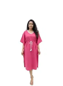 Crafts Moda Cotton Kaftan for Women - Loungewear Relaxed Fit Midi Dress - Kantha Work