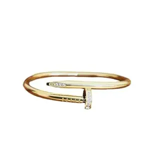 Suitsy Enterprises Gold Nail Luxury Cuff Bracelet for Women & Girls | Stainless Steel Cubic Zirconia Gold-Plated Bracelet