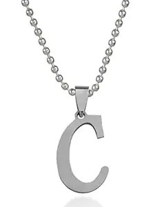 De-Ultimate Unisex Silver Color Metal Fancy & Stylish Trending Name English Alphabet 'C' Letter Locket Pendant Necklace with Ball Chain