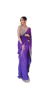 JENA FASHION Embroidered Kanjivaram Georgette, Chiffon Saree (Purple)