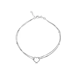 925siller 925 Silver Anklet for Women | Elegant Heart Shape | Wedding | Office Wear | Gift for Birthday Gift | Payal for Women