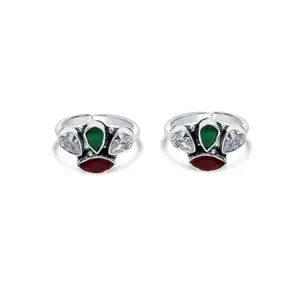 Raajraani 925 Sterling Silver Samudra Toe Ring for Women | Oxidized Finish | Ruby, Emerald & Zirconia | Adjustable Gift Jewelry (8.2 g)