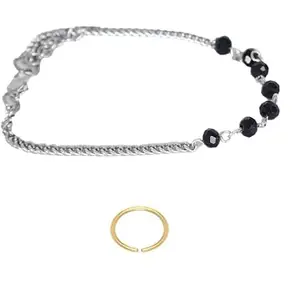 fashion accessories Anklet Designer Oxidized Black Beads Silver Latest Traditional Payal Anklet 1 PIECE for Women and Girls + 1 Nosering