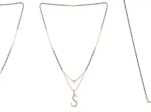 Gold Plated Traditional Black Bead Single Line American Diamond Pendant Mangalsutra for Women(Combo) Pack of 3 MS-7-1-14