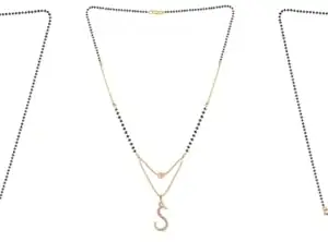 Gold Plated Traditional Black Bead Single Line American Diamond Pendant Jewellary set for Women(Combo) Pack of 3MCN-20-1-20-/