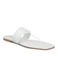 INC.5 Women White Woven Design Open Toe Flats
