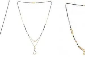 Gold Plated Traditional Black Bead Single Line American Diamond Pendant Jewellary set for Women(Combo) Pack of 3MCN-32-1-3-/