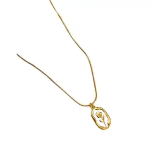 LifeLily Set of 1 Gold Enamel Tulip Pendant Necklace for Women and Girls