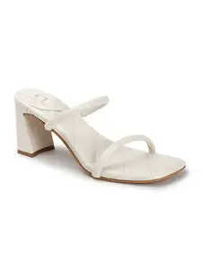 Carlton London Women Off White Comfortable Casual Sandal with Block Heels, Square Toe for Casual and Wear (40)