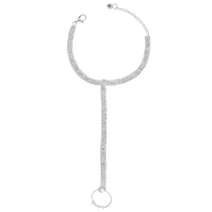 VAMA FASHIONS Silver Plated Crystal Stone Hand Bracelet with Finger Ring Bridal Diamond Hathphool Hath Panja Hand Harness for Women and Girls (3 Line Hathphool For Wedding)