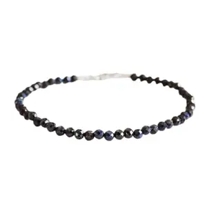 LKBEADS Blue Sapphire Bracelet with Silver Plated Clasp – 3.5mm Round Beads – Faceted Cut – 7 inch Adjustable – Healing, Fashion, Gift, Spiritual, Yoga|LK_STACK_01616