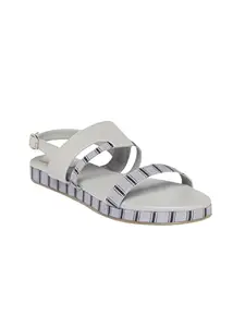 MONROW Zoe Leather Flat for Women, Grey, UK-3 | Casual & Formal Sandals | Stylish, Comfortable & Durable | Occasion Wear