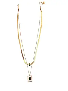 Kuhoma Layered Snake Chain Necklace with Green Crystal and Rectangle Pendant, gold