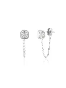 METALM 925 Silver Dangle Earrings for Women - Elegant Hanging chain and Cubic Zirconia gemstone - Attractive 925 Silver jewelry for Special Occasions (CSJ105)
