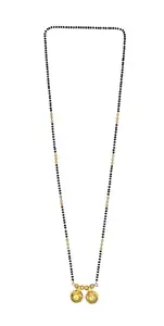 COLOUR OUR DREAMS Traditional Necklace Pendant Gold Palted Glorious Hand Meena Long Mangalsutra/Black Beads Mangalsutr For Women Gold long chain(golden mangalsutra 24 inch-no-11)