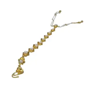 Hand Harness Bracelet with Pearl Details, Gold-Toned Brass, Contemporary Design