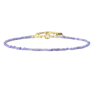 RRJEWELZ Tanzanite Round Beaded Bracelet – Faceted 2mm Blue Stones with Gold Lock – 7 Inch Adjustable link Bracelet for Men & Women|LCBR_RR_06368