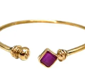 Trendy, Stylish, Adjustable Impon/Panchaloha/Five Metals gold-toned Single Ruby Crystal Square-Design Kada/Bangle Bracelet/Kappu for Women & Girls (P377) (Square)