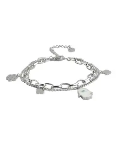 Carlton London Silver Plated & Hamsa Floral Charm adjustable Bracelet for women