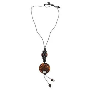 Handcrafted 20 Inch Wooden Necklace with 2 Inch Brown Pendant Unique Artisan Jewelry