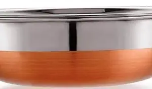RBGIIT Stainless Steel Copper Bottom Tasra/Tasla/Handi Cooking Serving Pot Biryani Tasra Punjabi Tasra (& (1.5 L)