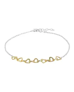 VANBELLE 925 Sterling Silver 18kt Gold & Rhodium Plated Heart Anklet