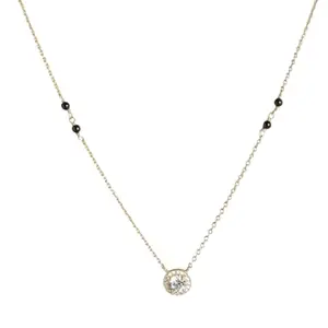 ZAVYA 925 Sterling Silver Solitaire Halo with Beads Gold Plated Mangalsutra|Gift for Women|With Authenticity Certificate & 925 Stamp|Mother's Day special