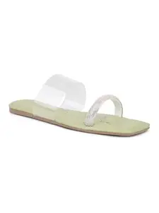 Inc.5 Women Green Embellished Open Toe Flats