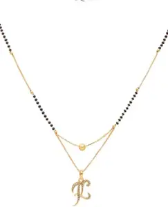 K name Letter Diamond Attached Alphabet Pendant 18 Inch Mangalsutra