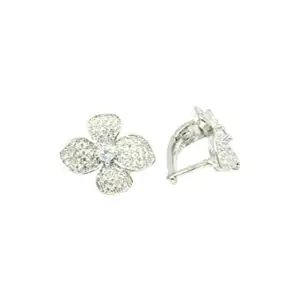 Rajasthan Gems Fashion Hoop Huggies Bali Flower Shape Earrings with White Gold Plated Zircon Stones for Women