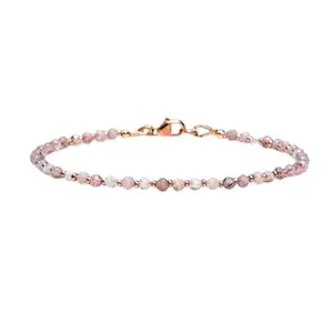 RRJEWELZ Strawberry Quartz Round Beaded Bracelet – Faceted 3mm Multicolor Stones with Gold Lock – 7 Inch Adjustable link Bracelet for Men & Women|LCBR_RR_06259